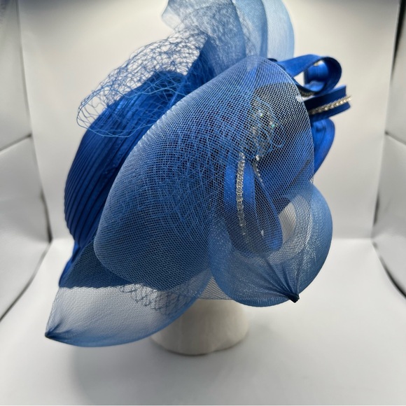 Susanna Elegant Blue Church, Derby Hat with Meshing and Rhinestone Accents main image 11